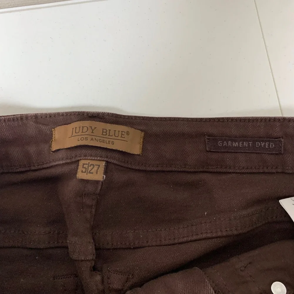 Judy Blue Flare Jeans Womens‎ 5/27 Brown Garment Dyed Raw Hem JB88803 C